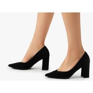 NEW‎ Dream Pairs Point Toe Chunky Block Heel Suede Black Pumps size 8.5